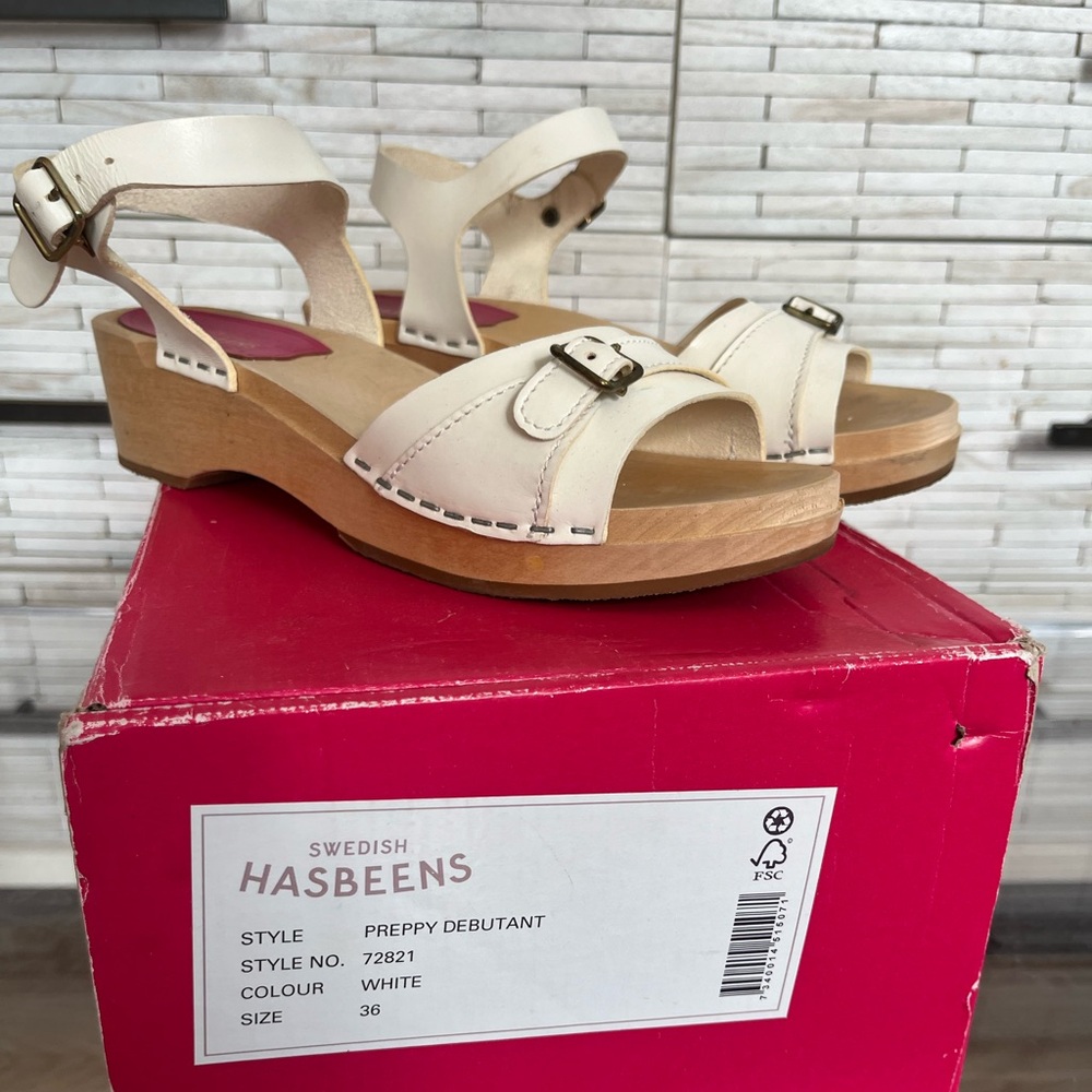 NEW Swedish Hasbeens Women's White Platform Sandals // Preppy Debutant //+ Box